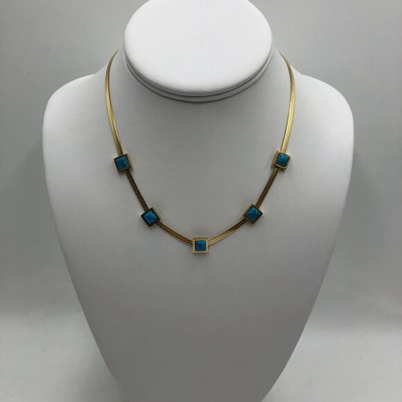 18K Gold Turquoise Accent Women's Statement Necklace Waterproof Hypoallergenic - Picture 4 of 10